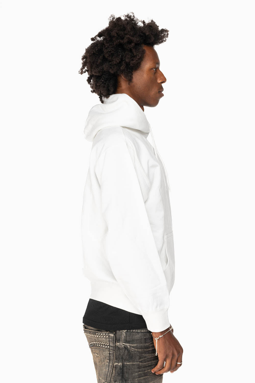 ROBIN’S JEAN PULLOVER HOODIE IN WHITE WITH GOLD WINGS EMBROIDERY