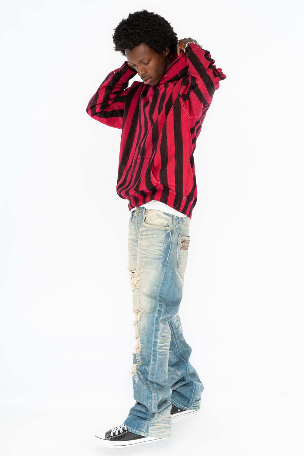 PRISONER BLACK/RED PULLOVER HOODIE WITH Gold Wing