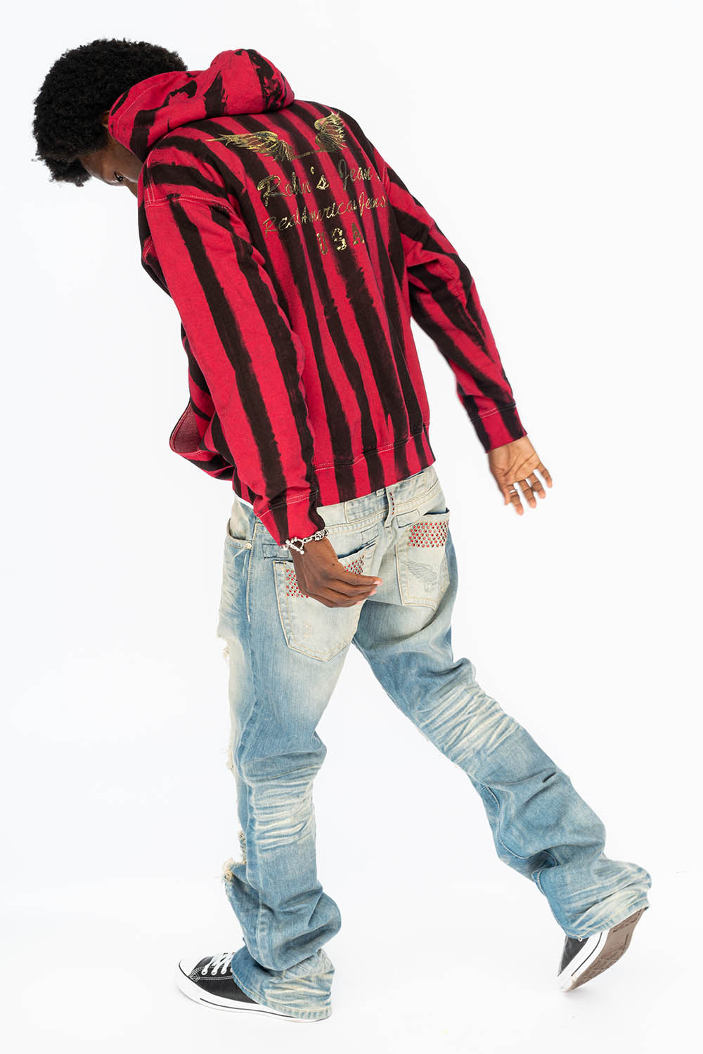 PRISONER BLACK/RED PULLOVER HOODIE WITH Gold Wing