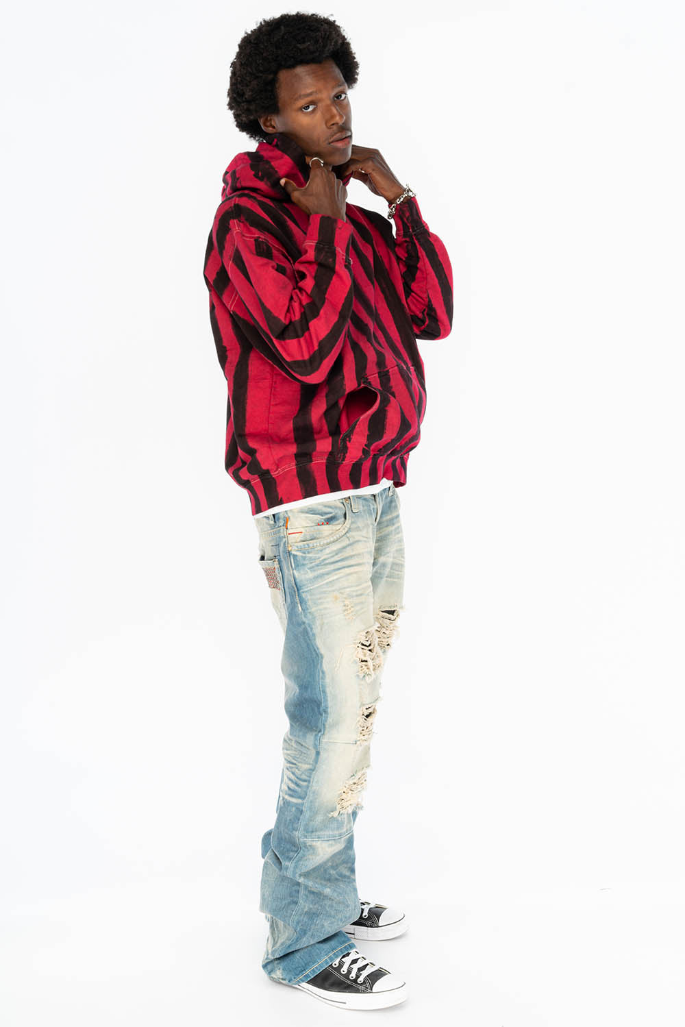 PRISONER BLACK/RED PULLOVER HOODIE WITH Gold Wing