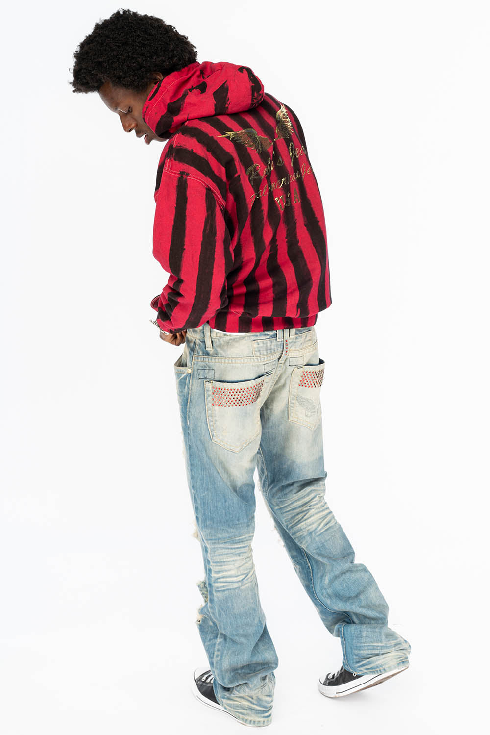 PRISONER BLACK/RED PULLOVER HOODIE WITH Gold Wing