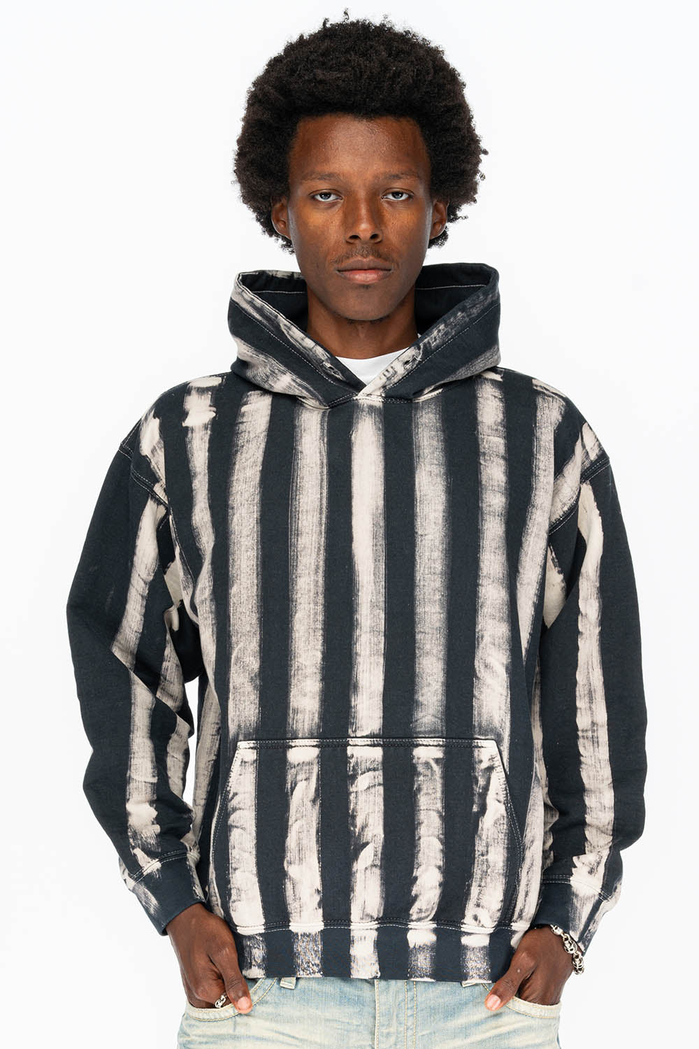 PRISONER BLACK/WHITE PULLOVER HOODIE WITH RJ ALCATRAZ PRINT DESCRIPTION