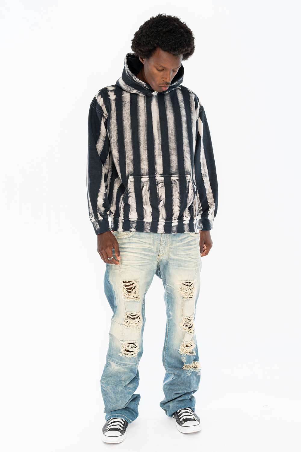 PRISONER BLACK/WHITE PULLOVER HOODIE WITH RJ ALCATRAZ PRINT DESCRIPTION