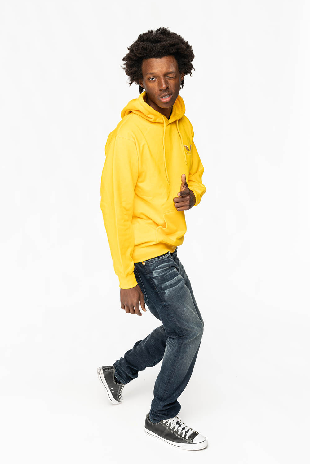 PULLOVER HOODIE IN YELLOW WITH GOLD WINGS EMBROIDERY