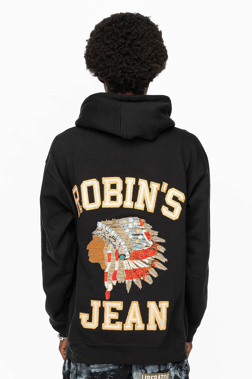 ROBIN’S HEAVY WEIGHT NATIVE AMERICAN CHIEF PULLOVER HOODIE IN BLACK
