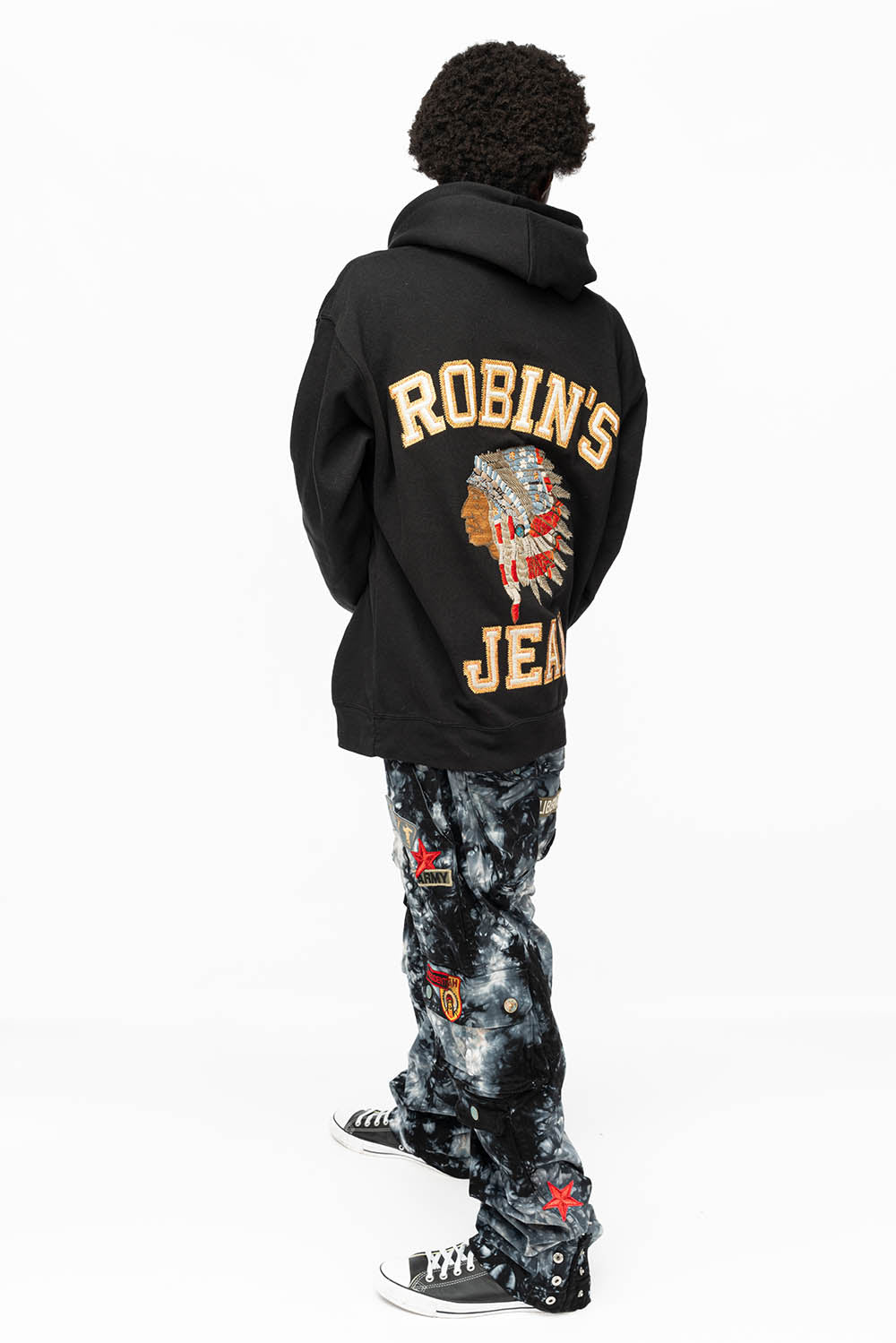 ROBIN’S HEAVY WEIGHT NATIVE AMERICAN CHIEF PULLOVER HOODIE IN BLACK
