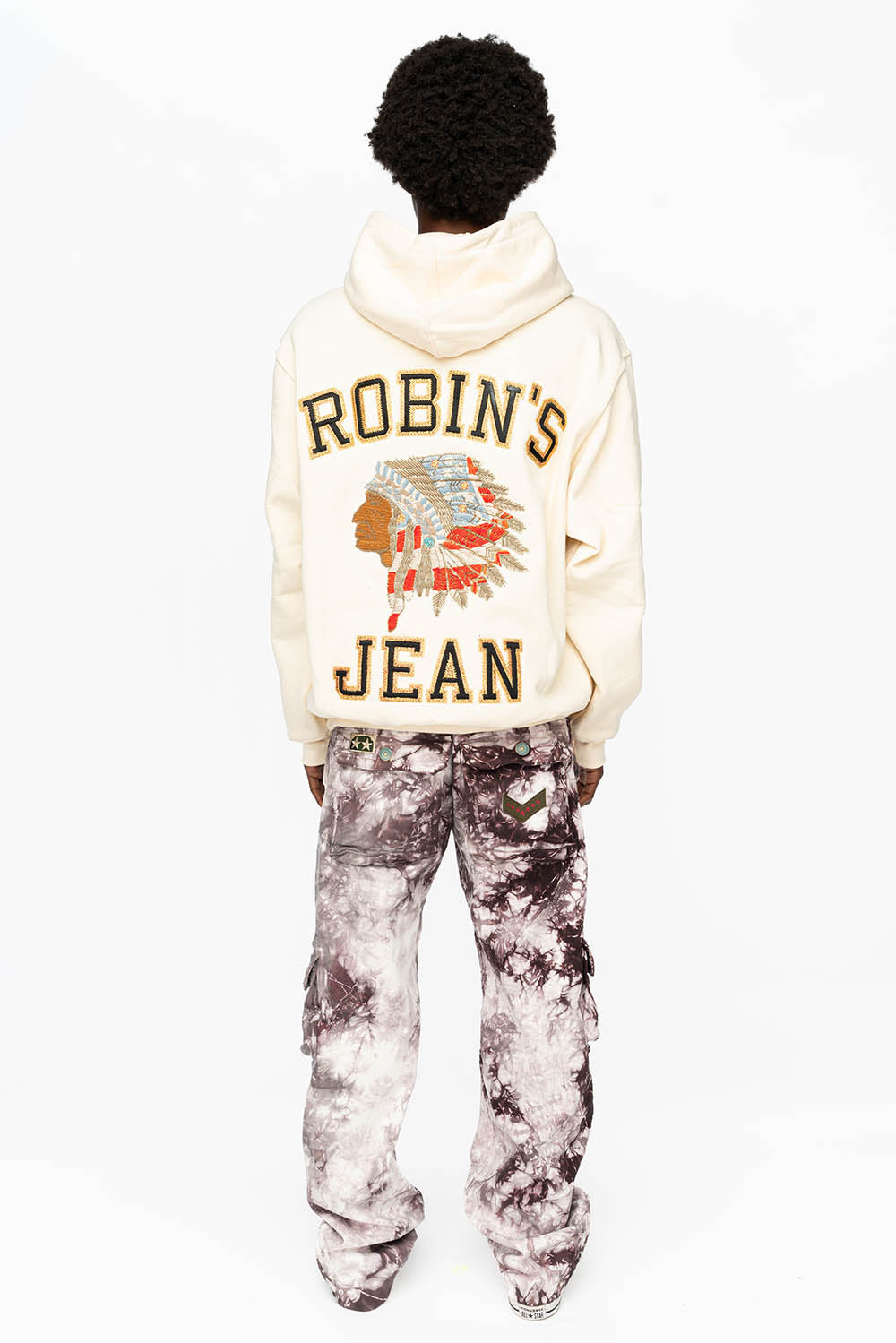 ROBIN’S HEAVY WEIGHT NATIVE AMERICAN CHIEF PULLOVER HOODIE IN CREAM