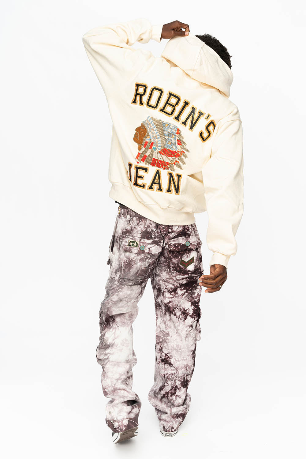 ROBIN’S HEAVY WEIGHT NATIVE AMERICAN CHIEF PULLOVER HOODIE IN CREAM