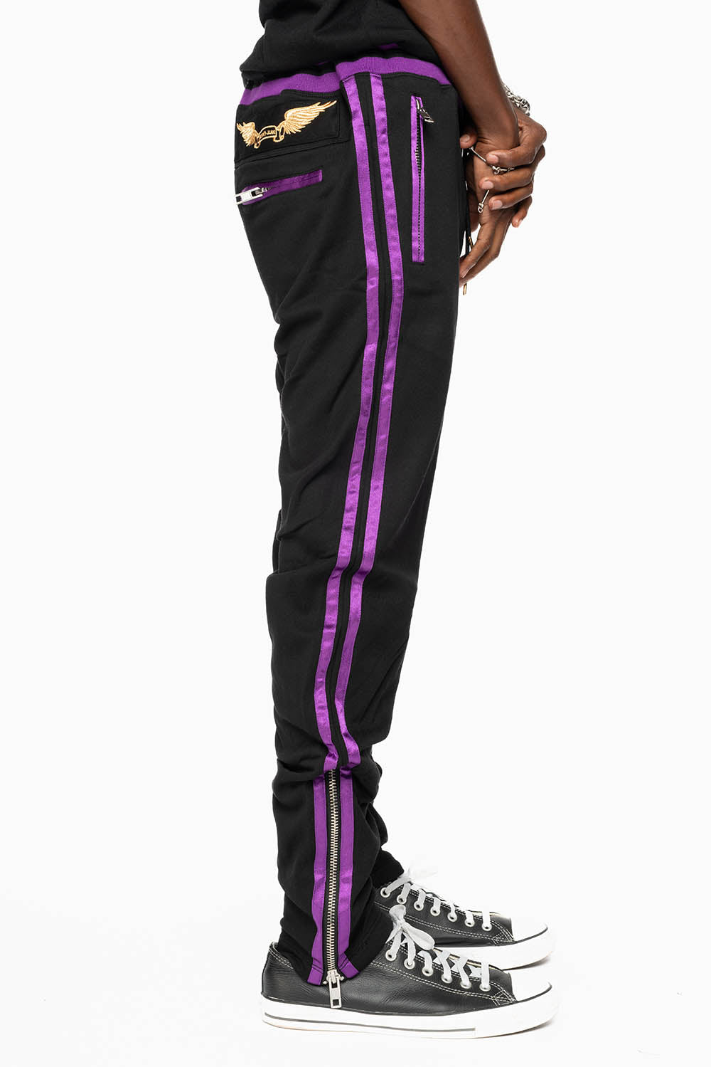 ROBIN’S CLASSIC JOGGER IN BLACK WITH PURPLE STRIPES