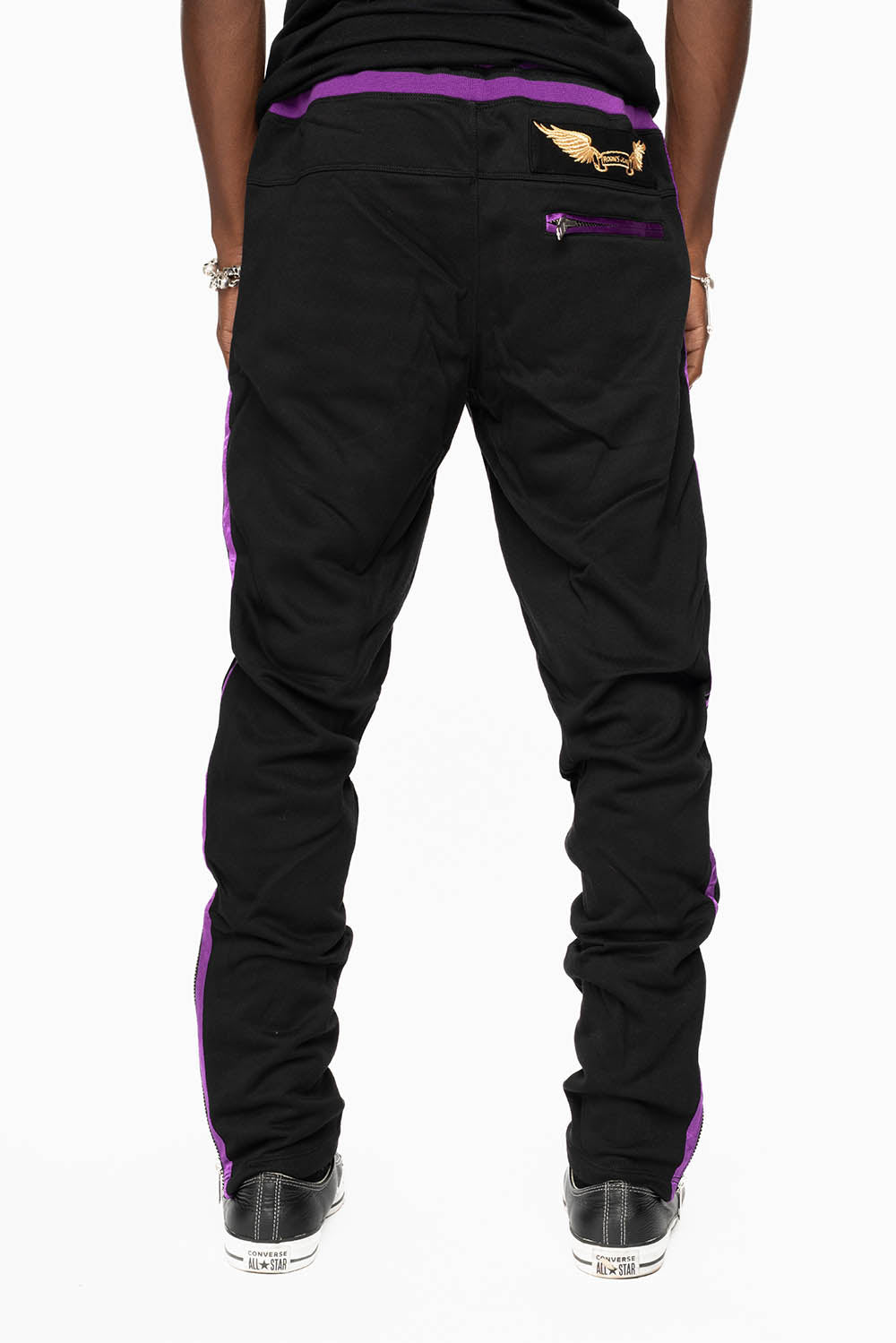 ROBIN’S CLASSIC JOGGER IN BLACK WITH PURPLE STRIPES