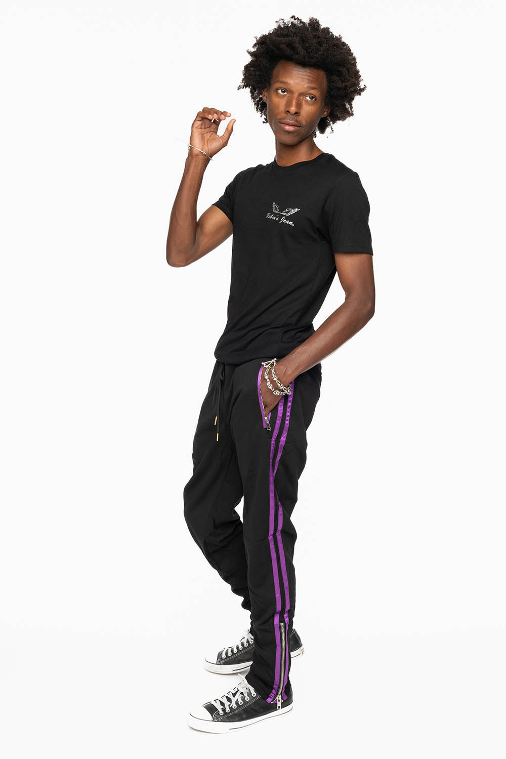 ROBIN’S CLASSIC JOGGER IN BLACK WITH PURPLE STRIPES