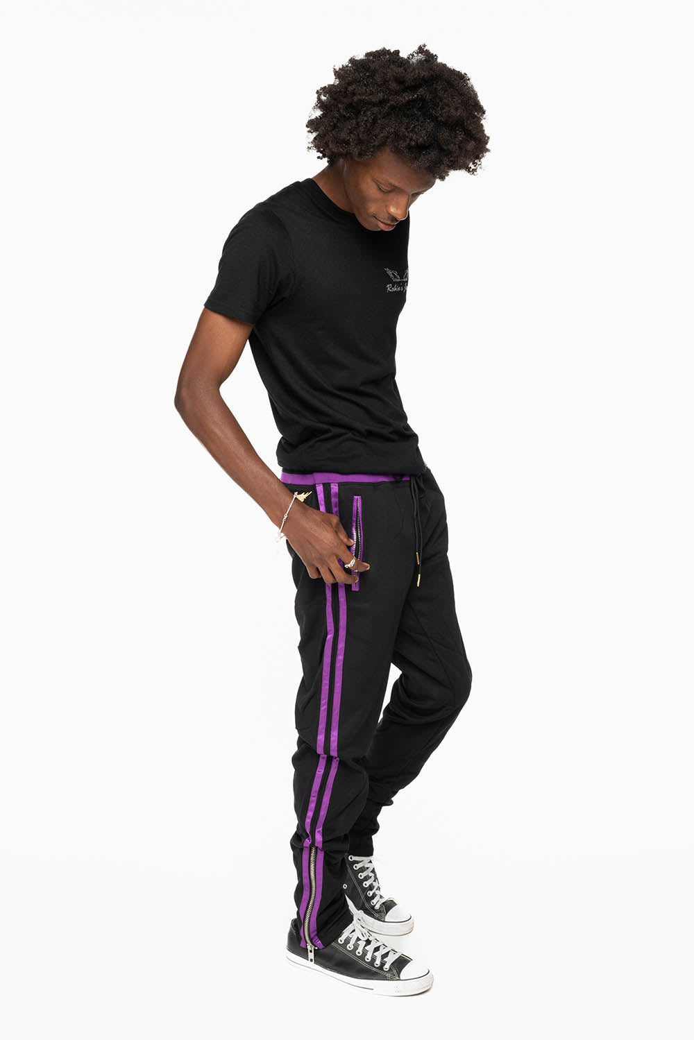 ROBIN’S CLASSIC JOGGER IN BLACK WITH PURPLE STRIPES