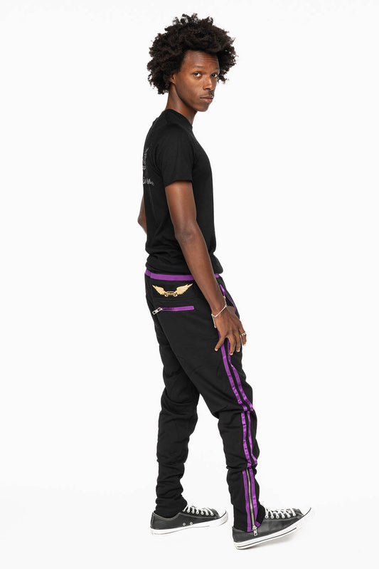 ROBIN’S CLASSIC JOGGER IN BLACK WITH PURPLE STRIPES