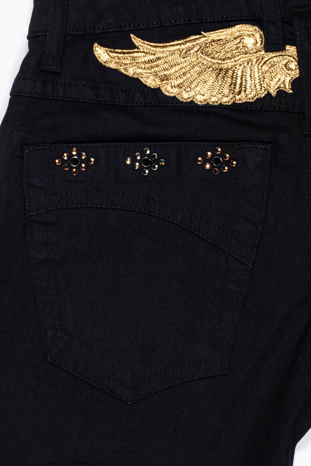 BIG MARLON 5 POCKET SLIM FIT MENS JEANS IN PURE BLACK WASH WITH GUNSLINGER CRYSTAL MOTIF