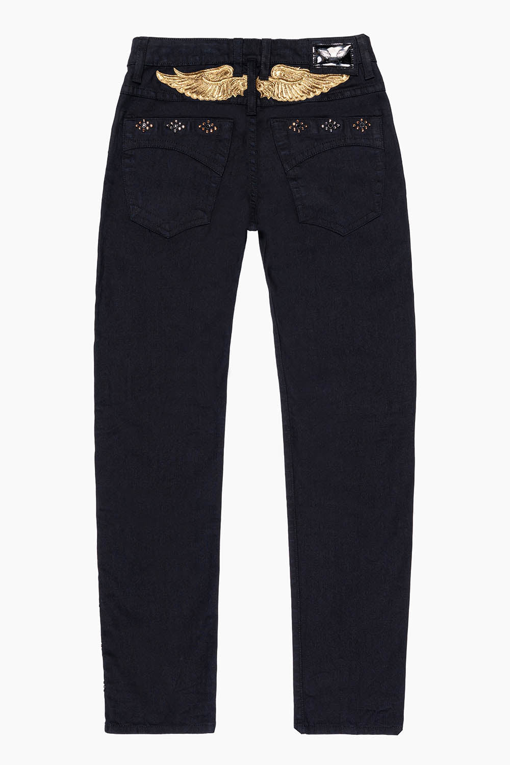 BIG MARLON 5 POCKET SLIM FIT MENS JEANS IN PURE BLACK WASH WITH GUNSLINGER CRYSTAL MOTIF
