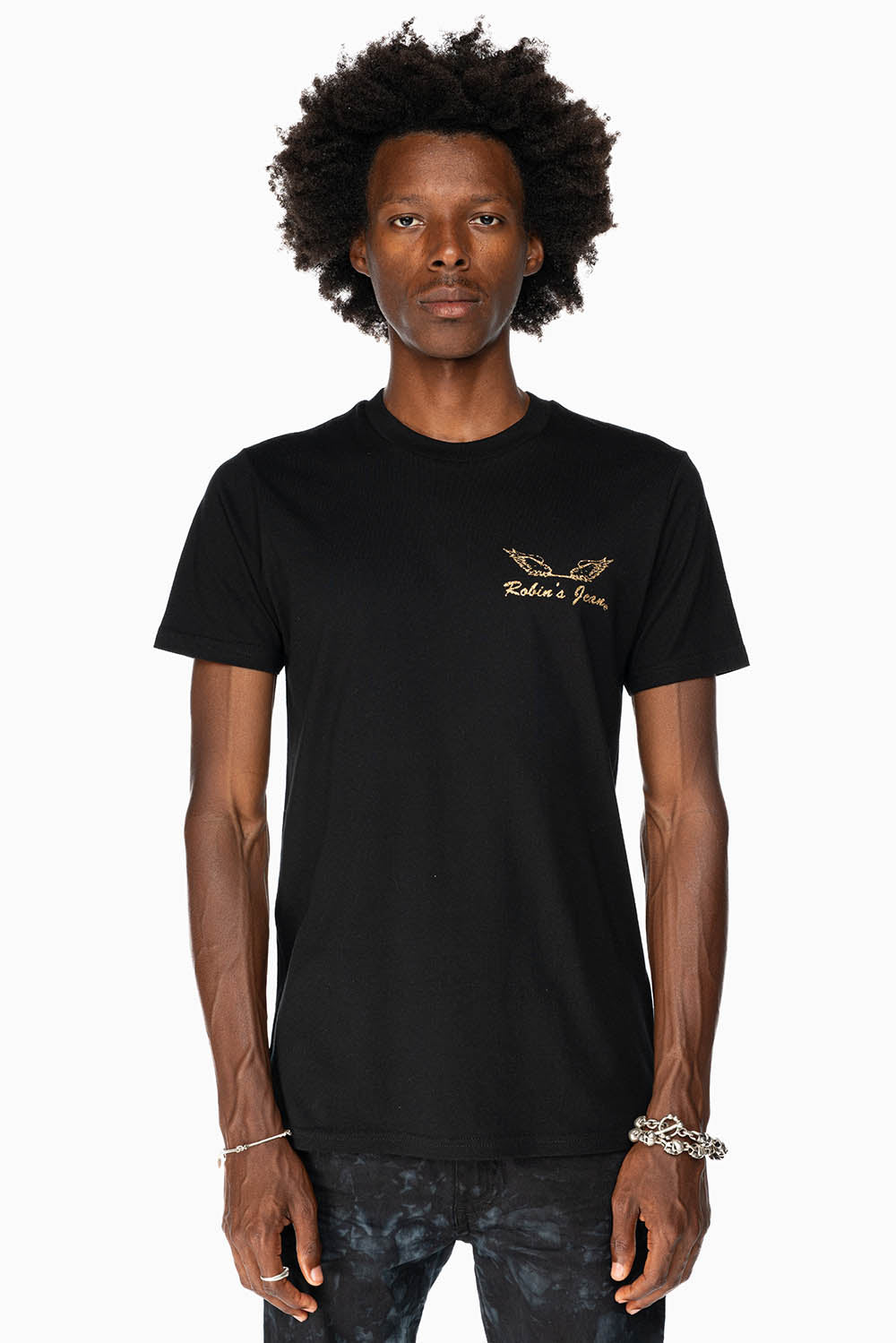 ROBIN’S LOGO WINGS TEE IN BLACK GOLD GLITTER