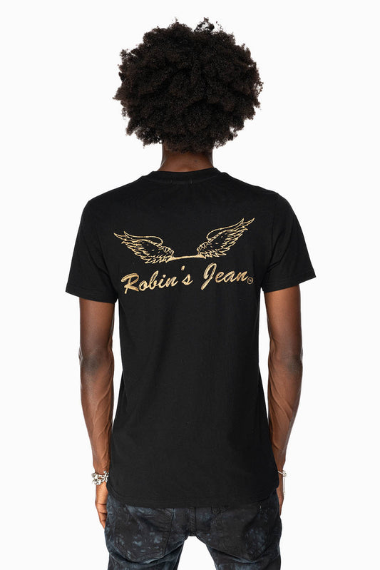 ROBIN’S LOGO WINGS TEE IN BLACK GOLD GLITTER