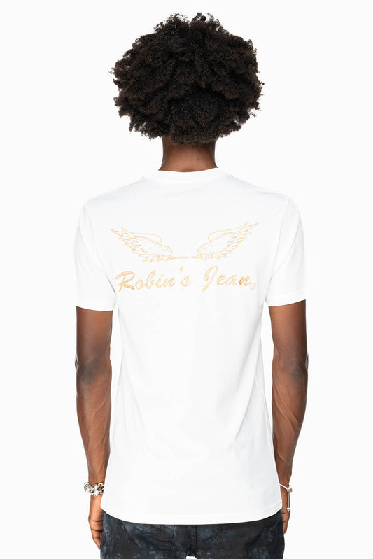 ROBIN’S LOGO WINGS TEE IN WHITE GOLD GLITTER