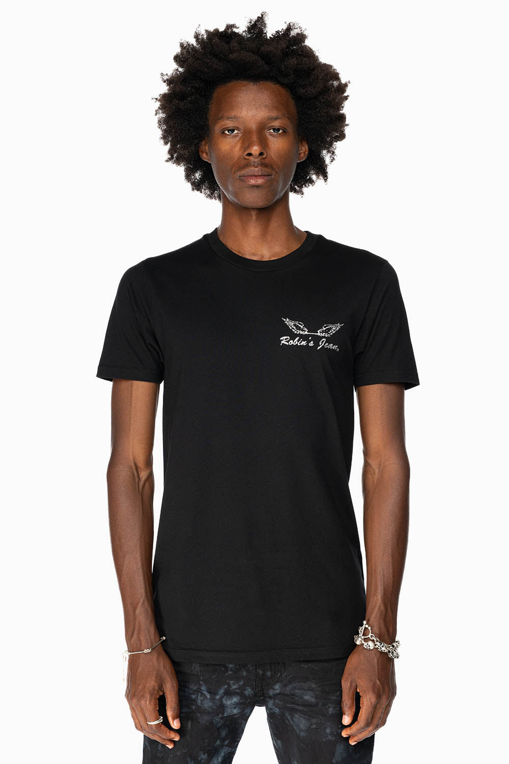 ROBIN’S LOGO WINGS TEE IN BLACK SILVER GLITTER