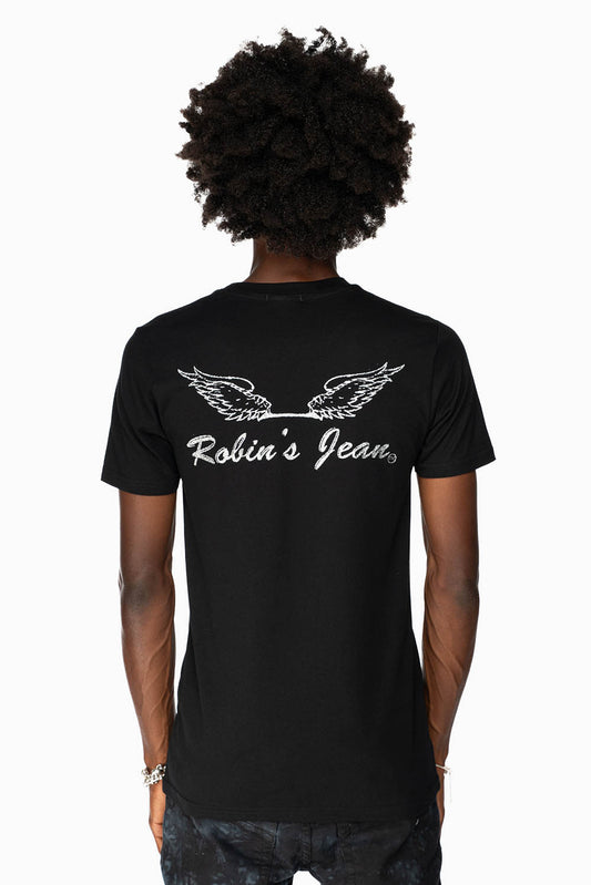 ROBIN’S LOGO WINGS TEE IN BLACK SILVER GLITTER