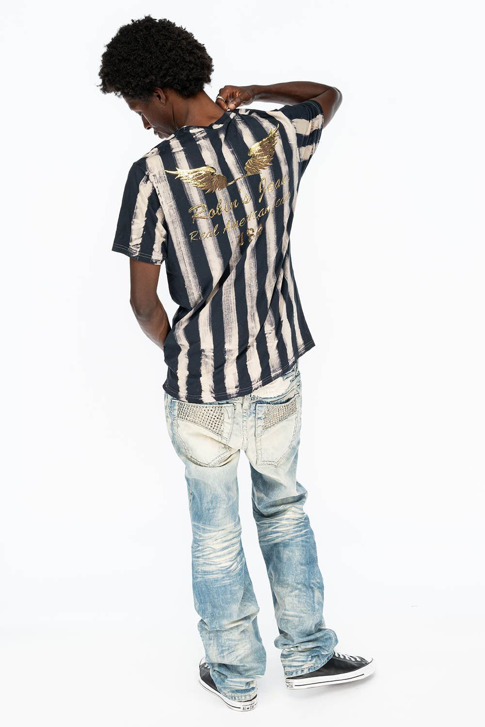 PRISONER BLACK/WHITE T-SHIRT  WITH GOLD WING