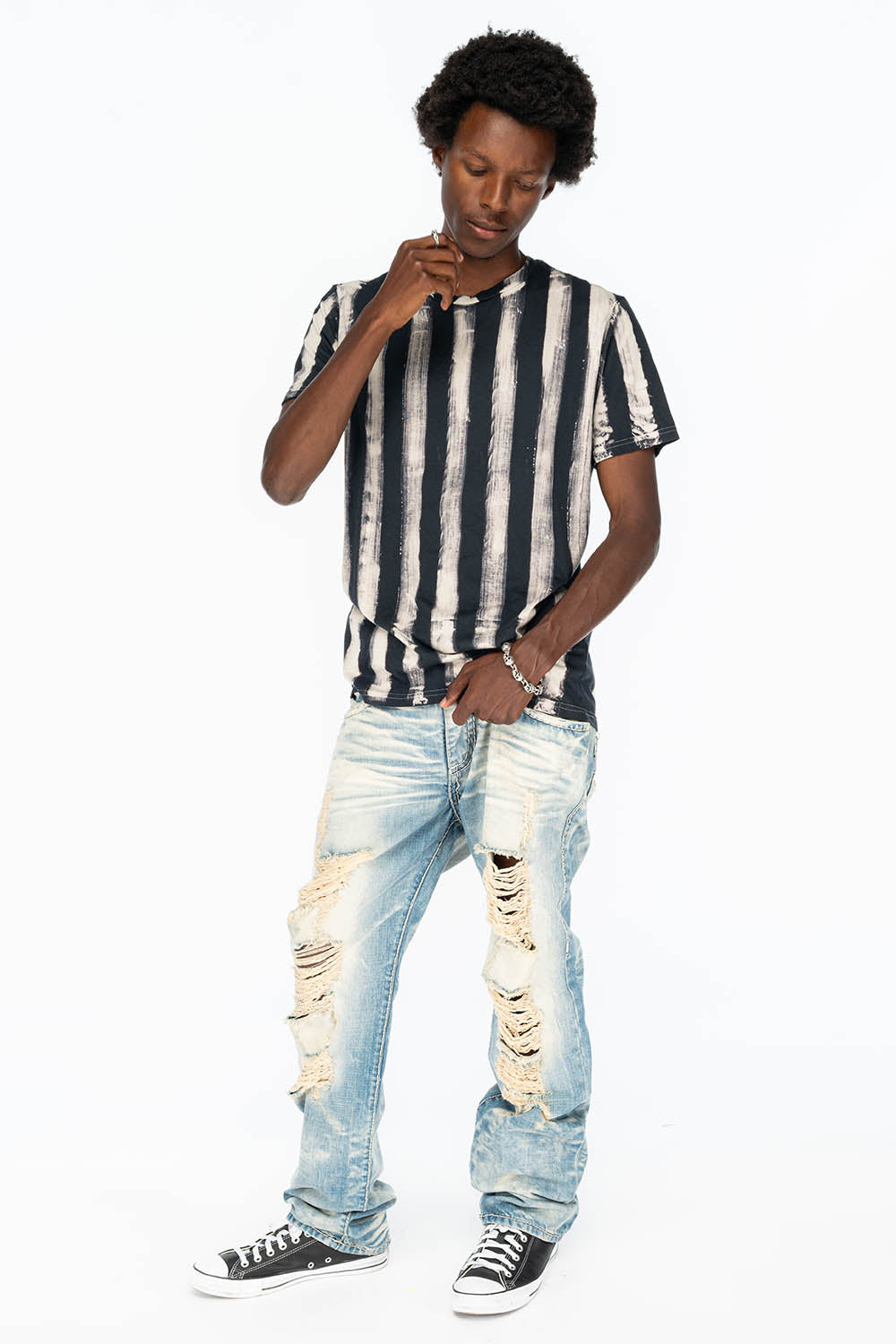 PRISONER BLACK/WHITE T-SHIRT  WITH GOLD WING