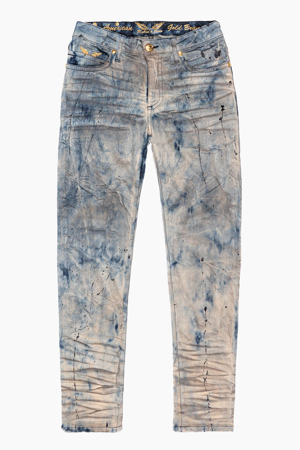 SKINNY MENS JEANS IN FROZEN WASH WITH AB CRYSTAL AND SMOKY TOPAZ CRYSTALS