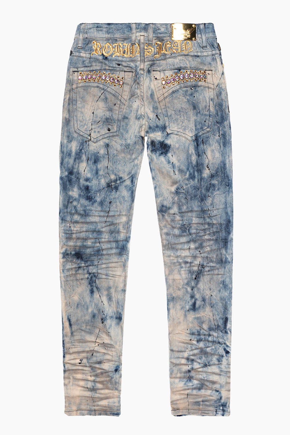 SKINNY MENS JEANS IN FROZEN WASH WITH AB CRYSTAL AND SMOKY TOPAZ CRYSTALS