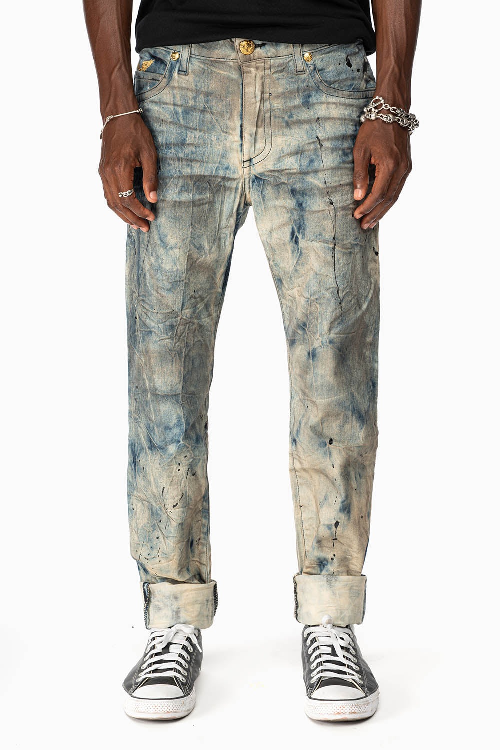SKINNY MENS JEANS IN FROZEN WASH WITH AB CRYSTAL AND SMOKY TOPAZ CRYSTALS