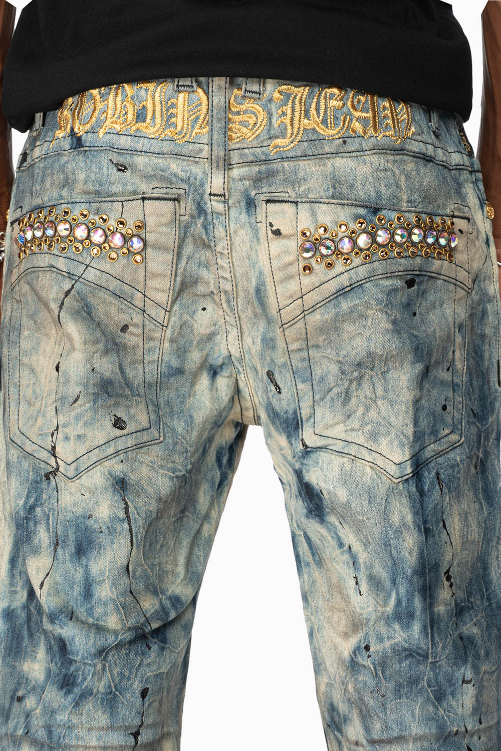 SKINNY MENS JEANS IN FROZEN WASH WITH AB CRYSTAL AND SMOKY TOPAZ CRYSTALS