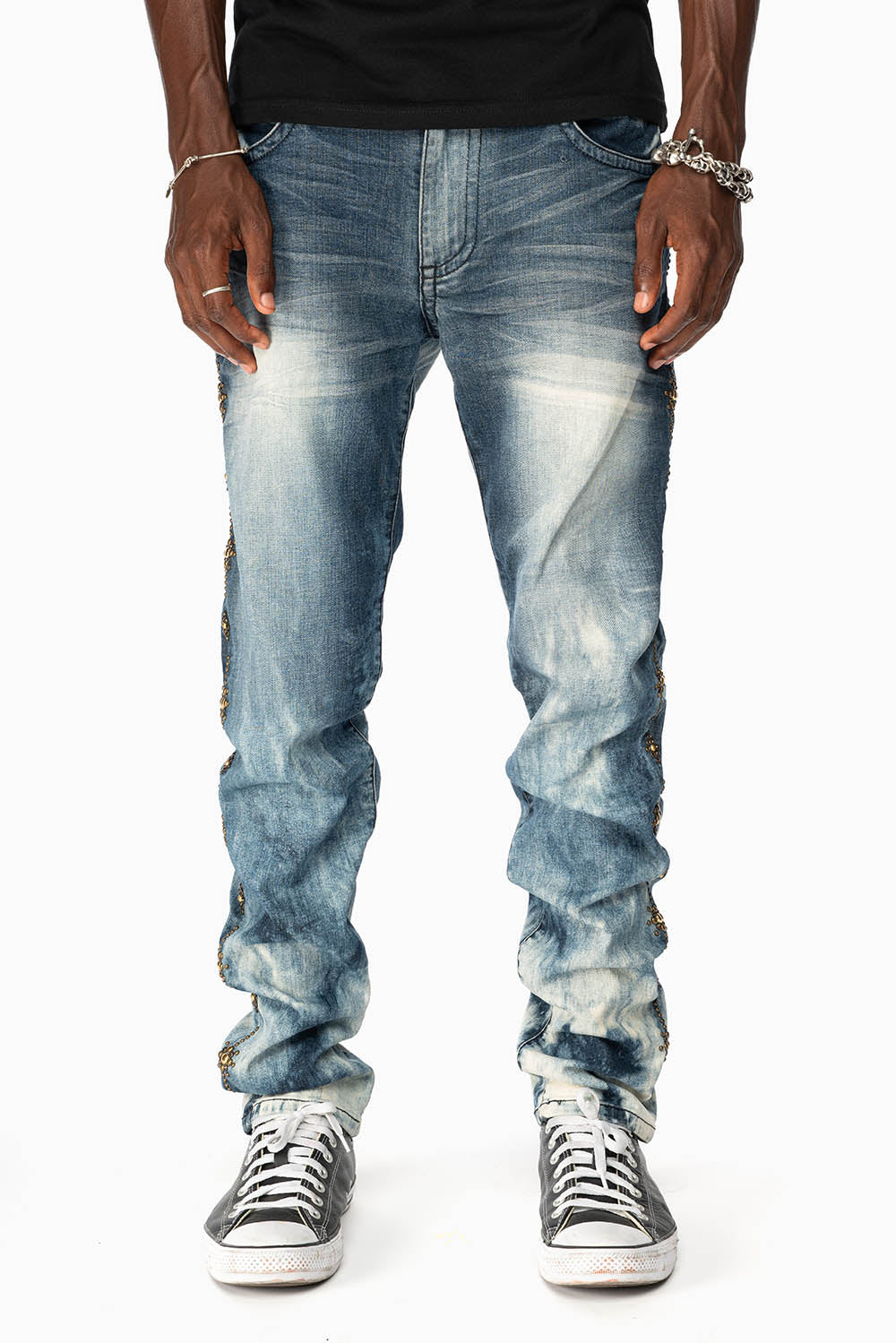 SKINNY MENS JEANS IN BLUE CLOUD JAPAN WITH GUNSLINGER CRYSTAL MOTIF
