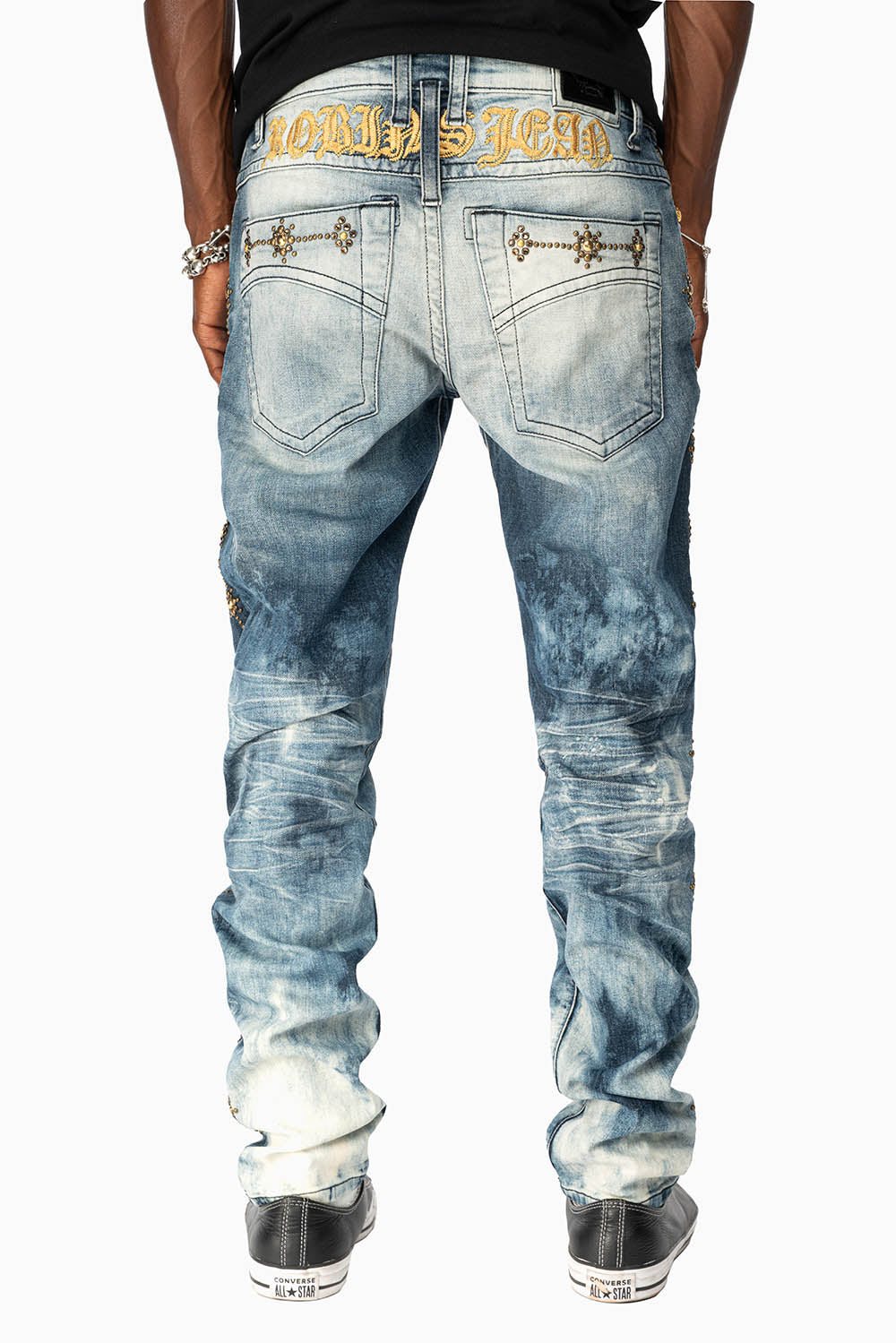 SKINNY MENS JEANS IN BLUE CLOUD JAPAN WITH GUNSLINGER CRYSTAL MOTIF