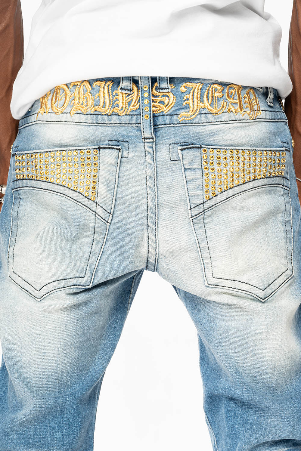 SKINNY JEAN IN BLUE 5D LIGHT WASH EMBELLISHED WITH AURUM CRYSTALS