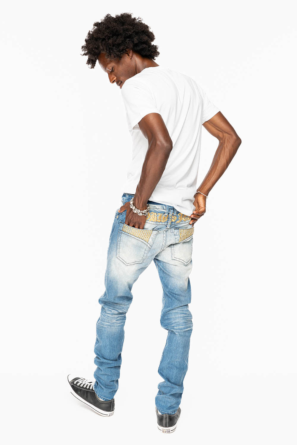 SKINNY JEAN IN BLUE 5D LIGHT WASH EMBELLISHED WITH AURUM CRYSTALS