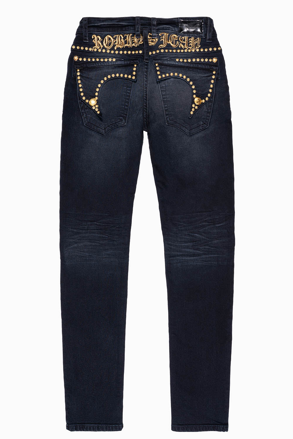 MENS F-UP BLACK SLIM FIT KILLER FLAP JEANS WITH O.E. SCRIPT EMBELLISHED WITH GOLD NAILHEADS