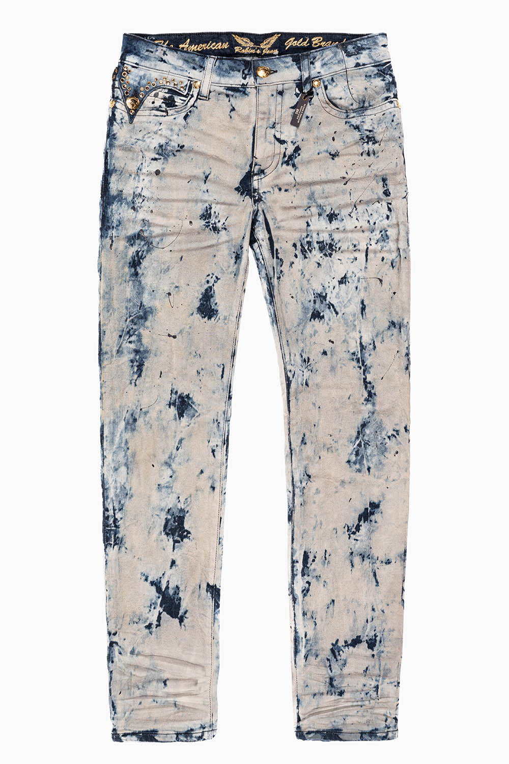 KILLER FLAP MENS SKINNY JEANS IN FROZEN WASH WITH EMBELLISHED SMOKY TOPAZ CRYSTALS