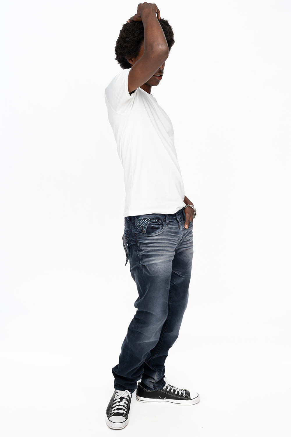 KILLER FLAP MENS SKINNY JEANS IN ANTIQUE PURPLE WITH TONAL WINGS AND FULL CRYSTAL