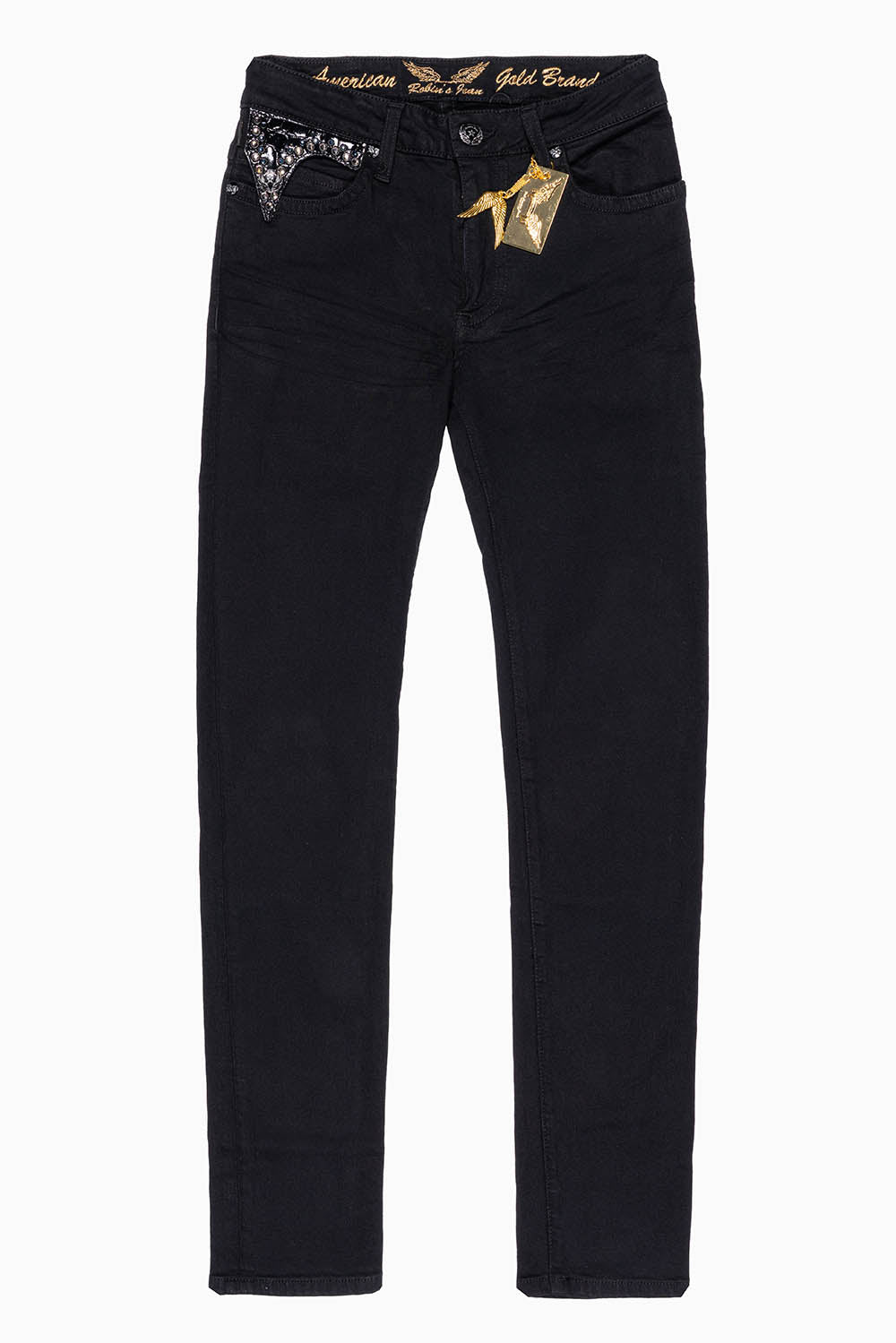 KILLER FLAP MENS SKINNY JEANS IN PURE BLACK WASH WITH BLK CROCODILE FLAPS AND CRYSTALS