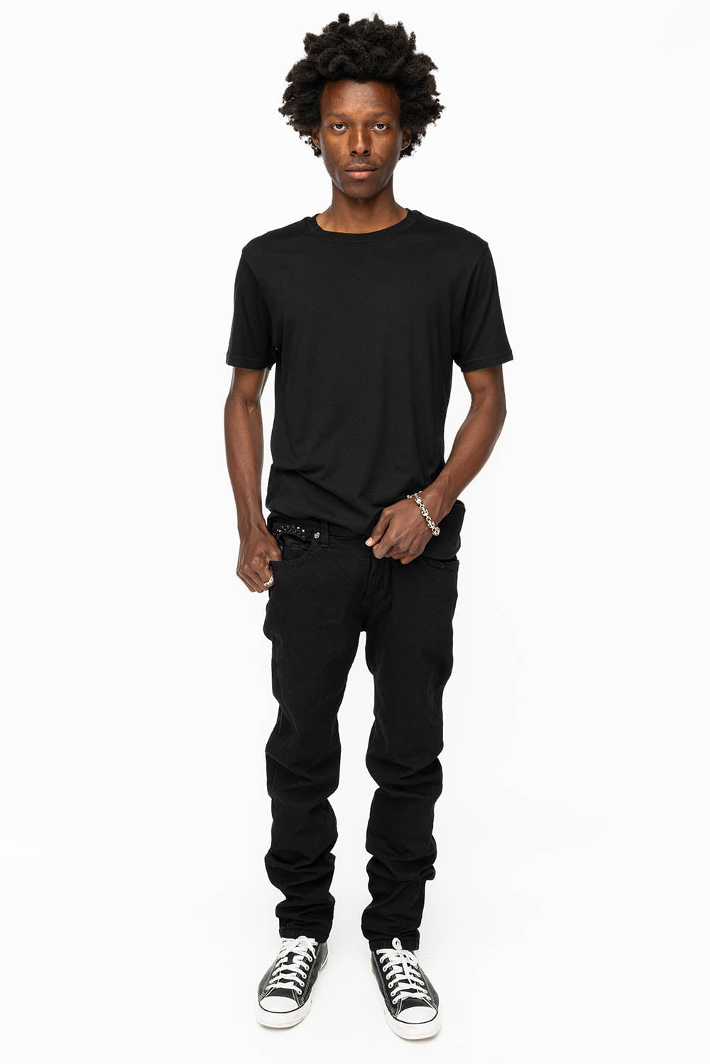 KILLER FLAP MENS SKINNY JEANS IN BLACK COLOR WASH WITH BLACK DIAMOND AND JET BLACK CRYSTALS