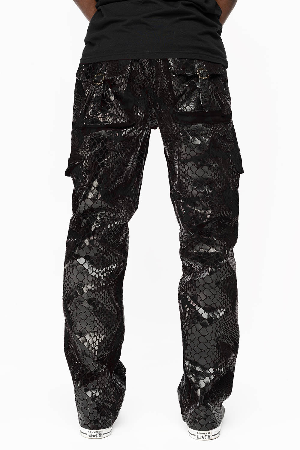 ROBINS NEW MILITARY STYLE CARGO PANTS IN LIZARD BLACK WITH EMBROIDERY