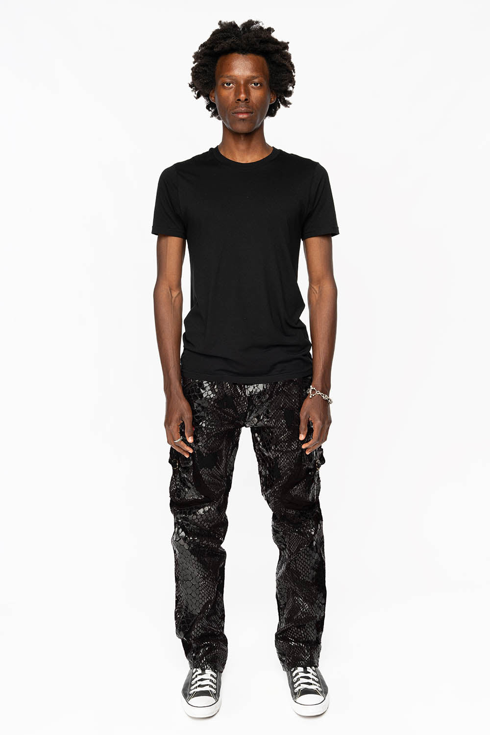 ROBINS NEW MILITARY STYLE CARGO PANTS IN LIZARD BLACK WITH EMBROIDERY