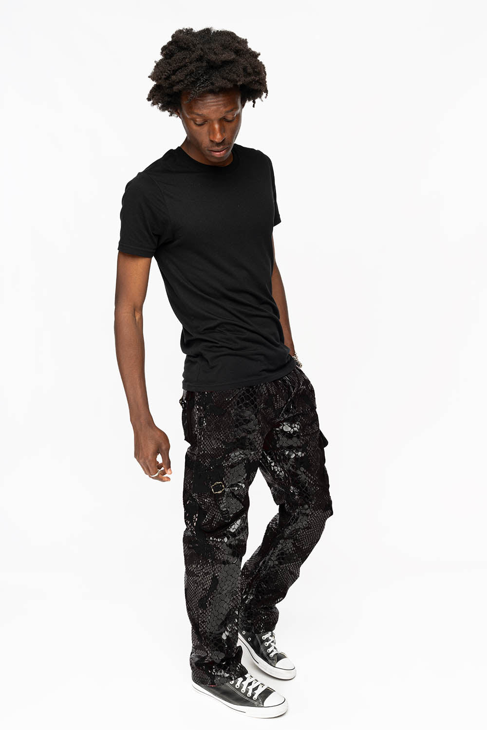 ROBINS NEW MILITARY STYLE CARGO PANTS IN LIZARD BLACK WITH EMBROIDERY