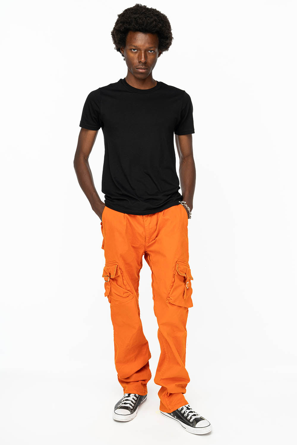 ROBINS NEW MILITARY STYLE CARGO PANTS IN ORANGE WITH ORANGE CRYSTALS