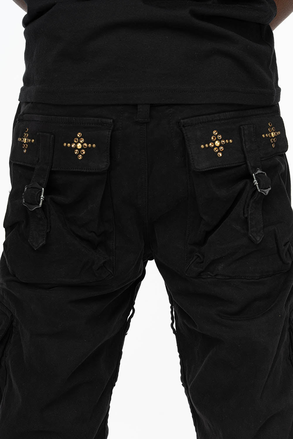 ROBINS NEW MILITARY STYLE CARGO PANTS IN BLACK WITH WITH GUNSLINGER CRYSTAL MOTIF