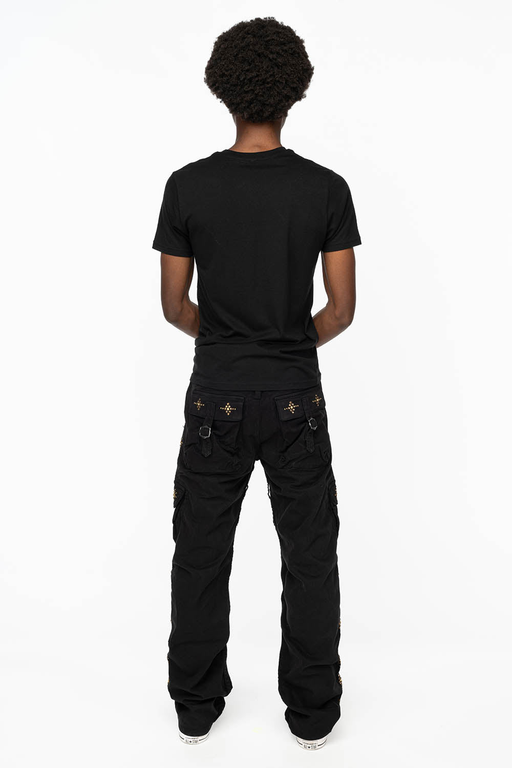 ROBINS NEW MILITARY STYLE CARGO PANTS IN BLACK WITH WITH GUNSLINGER CRYSTAL MOTIF