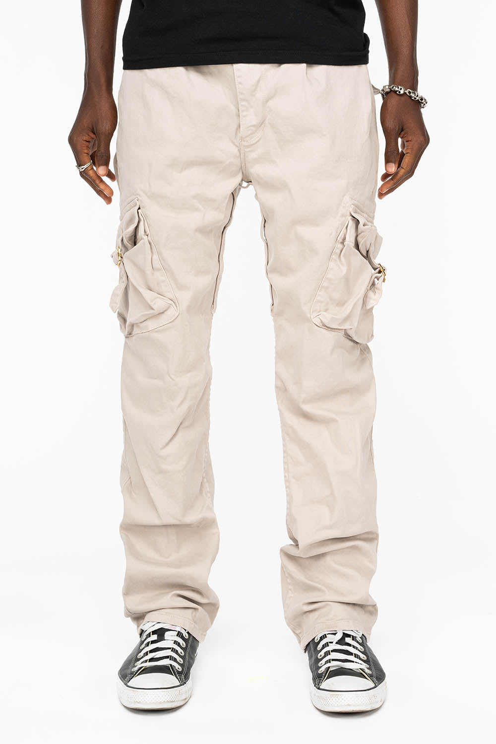 ROBINS NEW MILITARY STYLE CARGO PANTS IN STONE COLOR WASH