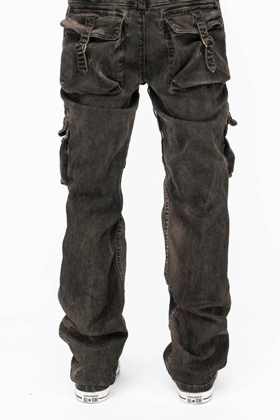 ROBINS NEW MILITARY STYLE CARGO PANTS IN VINTAGE CHARCOAL COLOR WASH