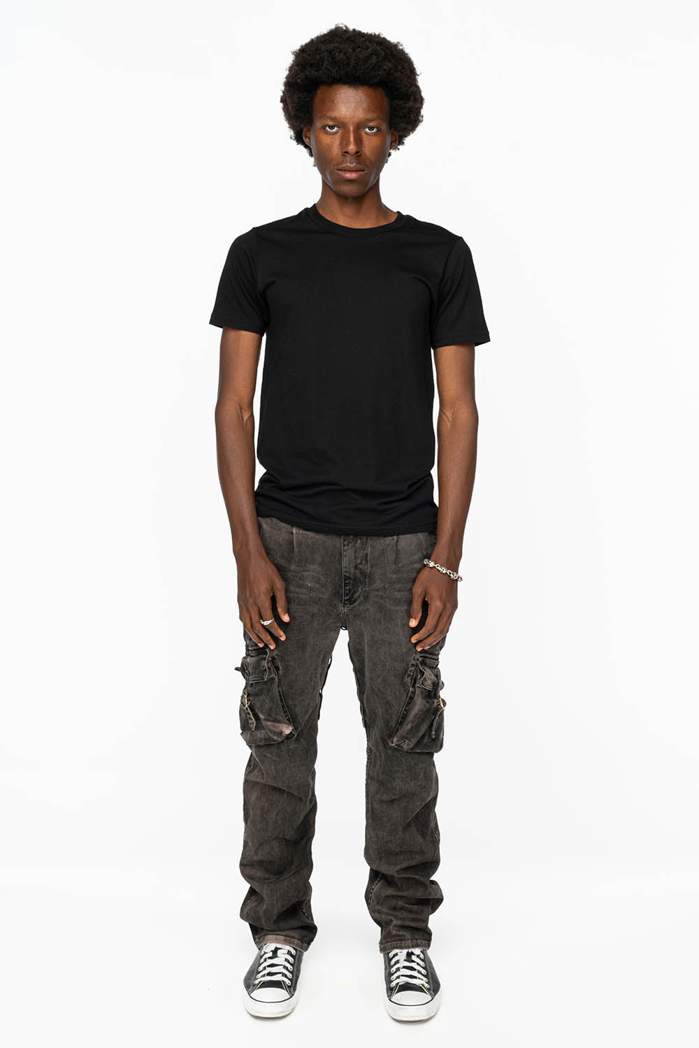 ROBINS NEW MILITARY STYLE CARGO PANTS IN VINTAGE CHARCOAL COLOR WASH