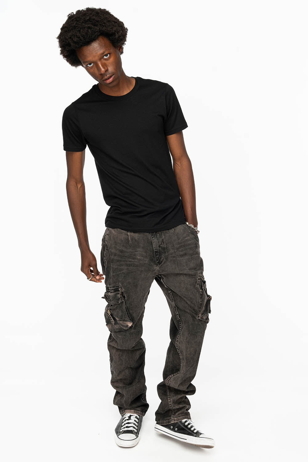 ROBINS NEW MILITARY STYLE CARGO PANTS IN VINTAGE CHARCOAL COLOR WASH