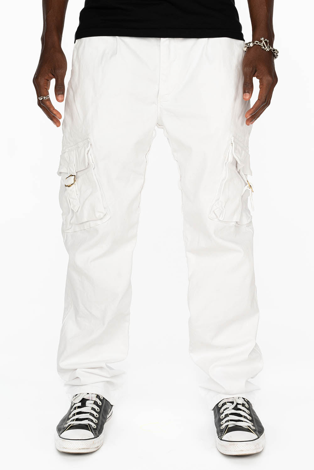 ROBINS NEW MILITARY STYLE CARGO PANTS IN WHITE WASH